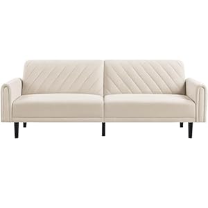 Yaheetech Click-clack 3-Seater Sofa Reclining Daybed Modern Fabric Futon Convertible Couch with Large Side Pockets for Living Room/Bedroom/Apartment Beige