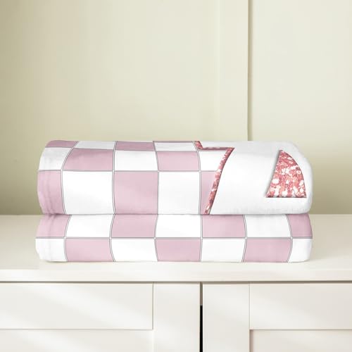 Image of Erosebridal Pink Initial A Flannel Blanket Kawaii Plaid Checkered Fuzzy Plush Throw Cute Personalized Monogram Fleece Blanket for Kids Girls,Fashion Grids Gingham Decor for Bed Couch Throw 50 inchx60 inch