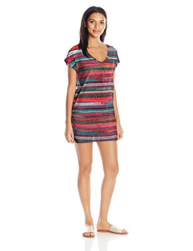 Anne Cole Women's Mesh V Neck Swim Cover Up, Sand Stripe, Extra Small/Small