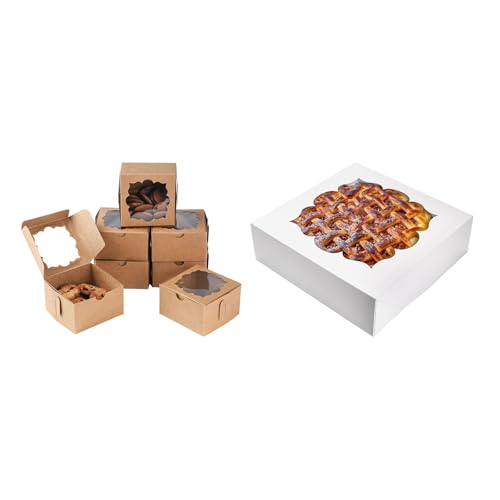 NPLUX Bundle of 50 Pack Cookie Boxes and 30 Pack Pie Boxes for Pies, Cheesecake, Cookies, Muffins and Chocolate Covered Strawberries