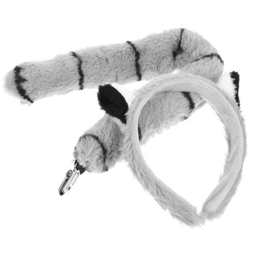 Gatuida Conjunto de Diadema y Rabo de Lémur de Felpa para Disfraz Infantil, Accesorio de Cosplay Animal Suave y Cómodo para Fiestas, Carnaval, Halloween y Cumpleaños, Orejas de Lemur