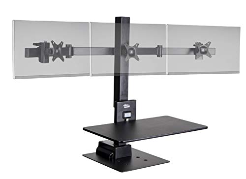 Ergotech Freedom Electric Stand, Includes Triple Monitor Mount, 0-88.2lbs Weight Capacity, Height Adjustment in a Touch of a Button, VESA Compatible 75X100mm, Black (Model: FDM-E-Stand-3)