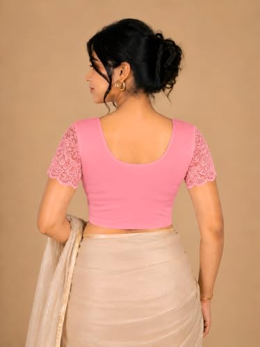 Image of Abhi Cotton Readymade Saree Blouse for Women- Half Net Sleeves, Round Neck, Regular-fit, Stretchable, Pull-on Style Blouse