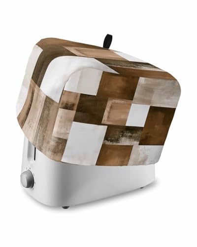 Brown Geometric Toaster Cover 2 Slice, Vintage Oil Painting Contemporary Dustproof Bread Machine Oven Cover with Storage Pockets, Fits Most Kitchen Toasters Protector