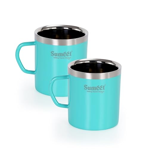Image of Sumeet Stainless Steel Coloured Double Wall Tea /Milk /Coffee Mug Set of 2Pc - 300ml - Green