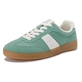 Rihero Women's Fashion Sneakers Comfortable Tennis Walking Shoes Casual Lace-Up Retro Sneakers Light Green Size 8