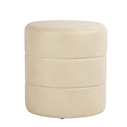 Image of HomePop 18 inch Round Ottoman - Cream Faux Leather