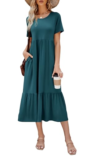 Summer Dresses for Women 2025 Flowy Maxi Sundress Short Sleeve Ti...