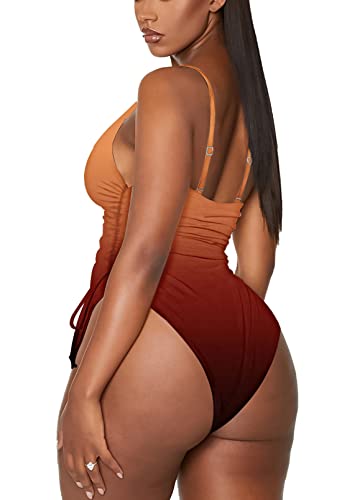 Image of Viottiset Women's Ruched High Cut One Piece Swimsuit Tummy Control Bathing Suit Monokini