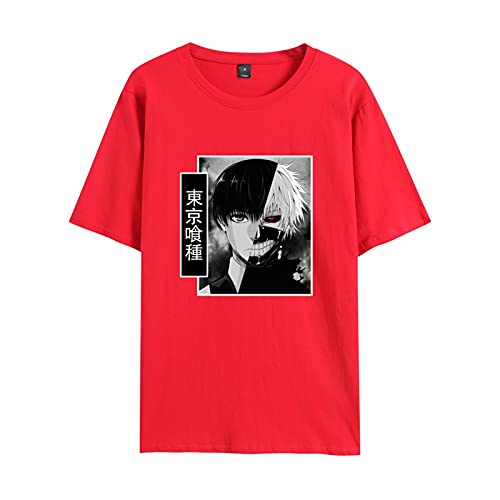 Image of Momobuyi Tokyo Ghoul T-Shirt Japanese Anime Kaneki Ken Short Sleeve Tee Shirt Summer Casual Round Neck Tops for Men Women Red
