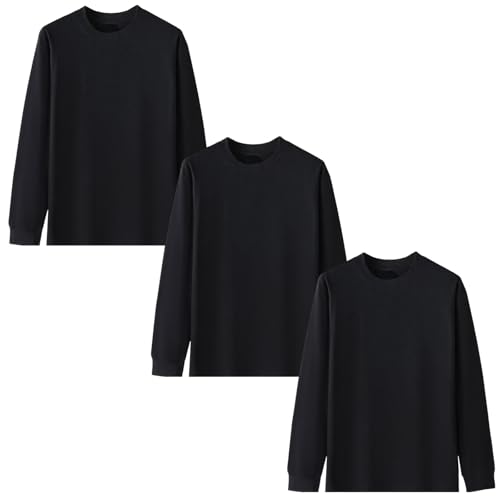 Hisitosa 長袖tシャツ メンズ 綿100% 3枚セット ５枚組 インナーシャツ メンズ 肉厚生地 ゆったり 無地 防菌防臭 柔らかい ロングtシャツ 春秋冬 (JP, アルファベット, L, 3枚組-ブラック)の商品画像（Amazon）
