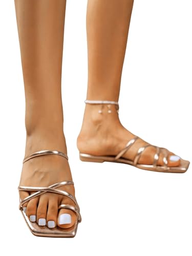 Image of GORGLITTER Women's Metallic Strappy Sparkly Square Toe Cute Dressy Sandals