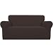 Easy-Going Stretch Loveseat Slipcover 1-Piece Couch Sofa Cover Furniture Protector Soft with Elastic Bottom for Kids. Spandex Jacquard Fabric Small Checks(loveseat,Chocolate)