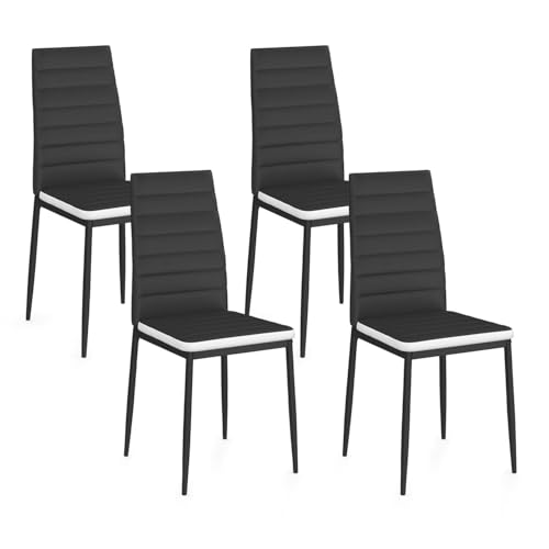 IDMarket - Lot de 4 chaises Romane Noires Bandeau Blanc pour Salle à Manger