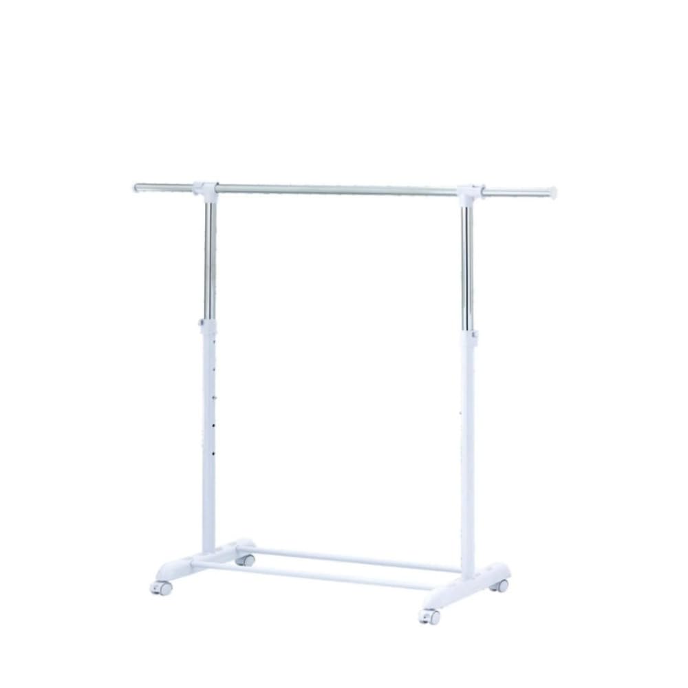 Heavy Clothes Hanger Adjustable Height Rolling Garment Rack Metal Chrome White
