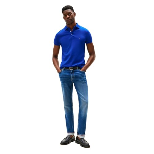 Image of Tommy Hilfiger Men's Short Sleeve Polo Shirts in Slim Fit with Stretch and Organic Pique Cotton