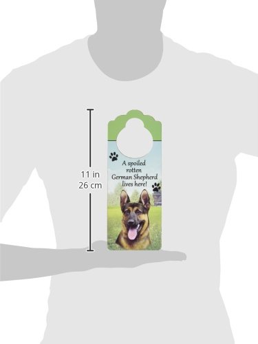 German Shepherd Wood Sign "A Spoiled Rotten German Shepherd Lives Here"with Artistic Photograph Measuring 10 by 4 Inches Can Be Hung On Doorknobs Or Anywhere In Home