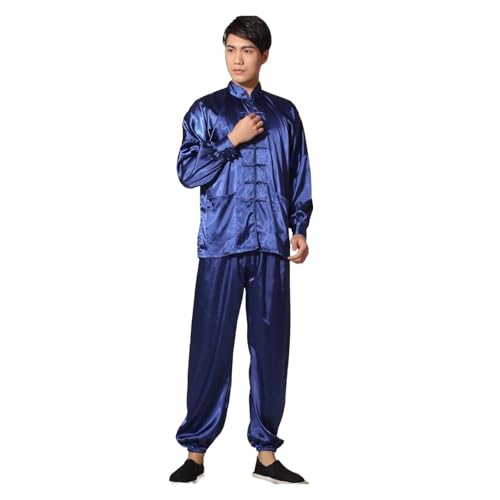 XYHTPP Men's Satin Rayon Kung Fu Suit Vintage Tai Chi Sets Wu Shu Uniform Long Sleeve Clothing(Black_XL)