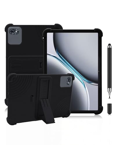 Image of OAZSWGG Case for Whitedeer KB11L Tablet 10 Inch - Black Shockproof Silicone Cover with Adjustable Stand + Bonus Stylus Pen, Anti-Slip Full-Body Protection