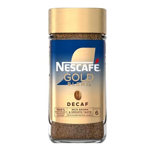 Image of NESCAFE GOLD BLEND Decaf Instant Coffee, Rich Aroma and Smooth Taste, 100% Responsibly Sourced Coffee, 95g Intensity 7 (From UK) DECADENT FOODS