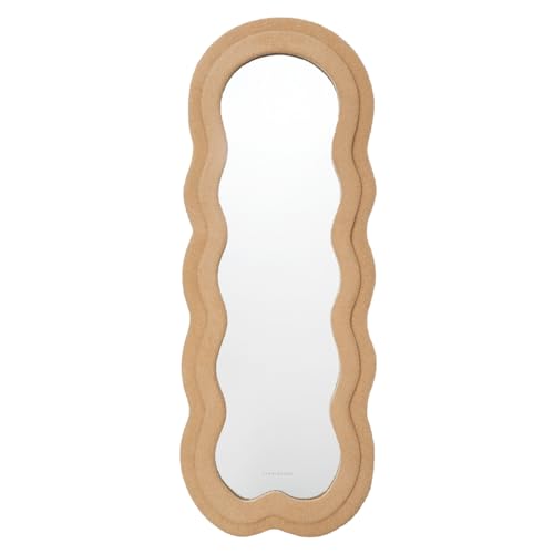Flamingueo Miroir Mural - Cadre Tissu Teddy - Miroir Vague - Forme Irrégulière - Deco Chambre - Marron - 160 x 60 x 4 cm