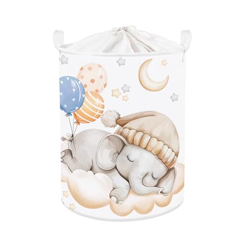 Image of Clastyle Sleeping Animal Baby Laundry Hamper Kid Storage Basket Boys Girls Gift Toy Box Collapsible Clothes Organizer Nursery Bin for Bedroom,Elephant,36 * 45 cm