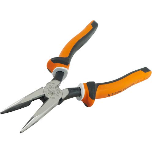 Klein Tools 2038EINS Long Nose Side Cutter Insulated Pliers with Slim Induction Hardened Cutting Knives for Long Life, 8-Inch