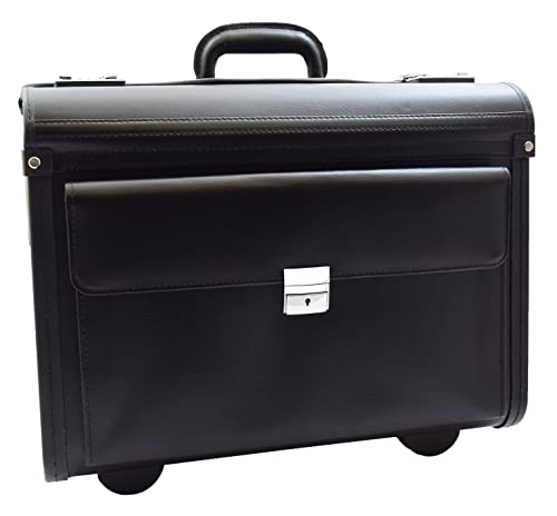 Lederen pilotenetui met wielen artsen business aktetas organizer case Nelson zwart - Image 4