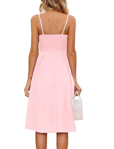 Image of FANCYINN Womens Tie Front Button Down A-Line Dresses Summer Spaghetti Strap Midi Dress Floral Prints
