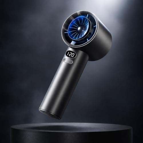Image of Portable Handheld Fan with Infinite Variable Speed Control | 120 Speed Settings | LED Digital Display | Type-C Fast Charging | High-Speed Turbo Motor | Ultra Low-Noise Personal Cooling Fan
