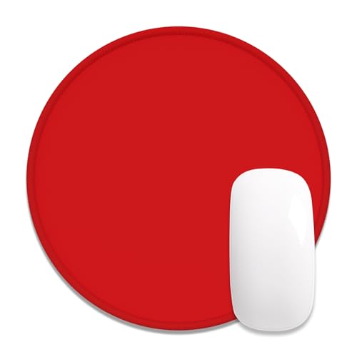 Auhoahsil Round Mouse Pad, Cute Small Computer Mouse Mat, Stitched Edge, Non-Slip Rubber, Washable Mousepad Cloth for Wireless Mouse, Gaming, Office, Laptop, Women, Men, 8.7 x 8.7 in, Red