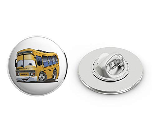 Happy Smiling Large Bus Cartoon - School Bus Round Metal 0.75