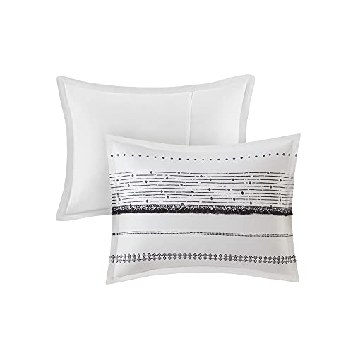 Image of INK+IVY Luxurious Cotton-Bedding Set - Mid Century Trendy Geometric Design, All Season Cozy-Cover With Matching-Shams, Full /Queen, Nea Trims Black /Multi