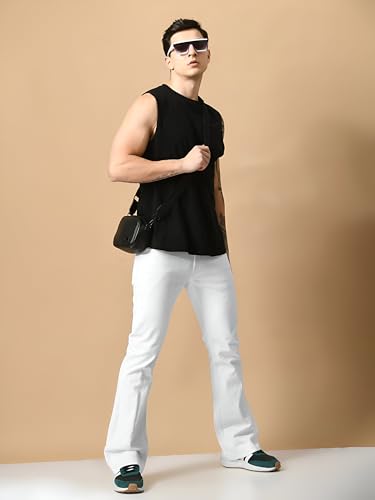 Image of Waltz Men's High Waist Stretchable Boot Cut Wide Leg Flared Casual Denim Bell Bottom Jeans Pants for Men - Comes in Multiple Sizes & Colours (Black, Dark & Light Blue, Grey, White & Khaki) 28 to 40
