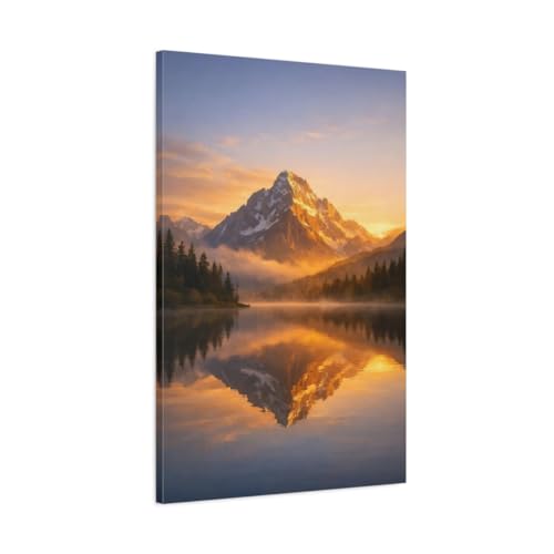 Tableau sur toile montagne lac dore de qualité supérieure avec chassis epais 3cm