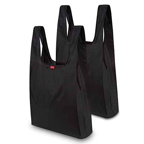 achilles 2er Set Einkaufstaschen, Stabile Tragebeutel wiederverwendbar, Faltbare Beutel aus 100% Polyester, Federleicht und platzsparend, Basic Shopper, 38x46x11cm (Schwarz)