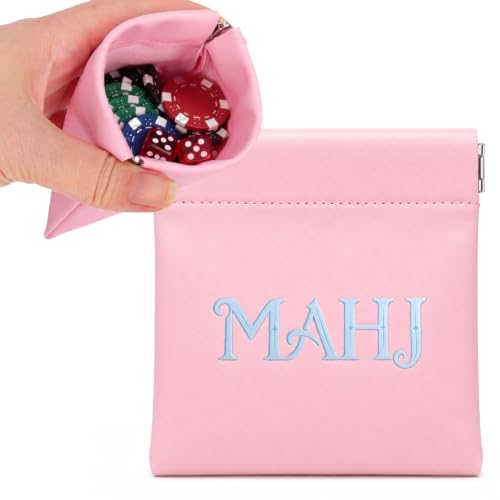 Vodolo PU Leather Small Mahjong Dice Bag-3.8 inch Waterproof Portable Storage Mahjong Dice Holder,Travel Mah Jong Coin Purse for Mahjong Accessories and Supplies