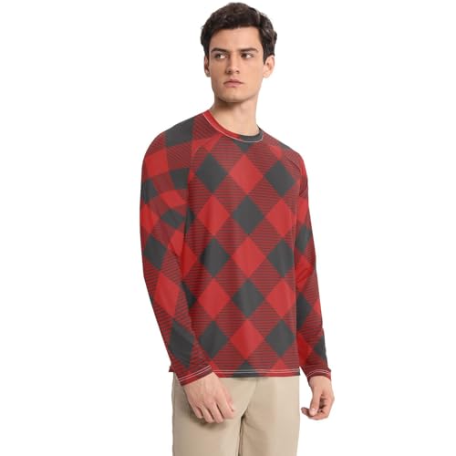 Merry Christmas Red Plaid Long Sleeves UPF 50+ Loose Crew Neck Elasticity Long Sleeve Sun Protection UPF 50+ Summer3