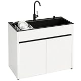 Spülenschrank Edelstahl Freistehend 68/80cm Küchenspüle mit Unterschrank Mischbatterie und Teleskop-Abtropfgestell für Waschküche Garage Werkstatt