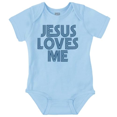 Image of Brisco Brands Jesus Loves Me Retro Christian Baby Romper Boys or Girls