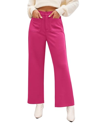 GRAPENT Wide Leg Pants Woman High Waisted Business Casual Elastic Waist Cropped Trouser Pockets Stretch Fall Knit Pants