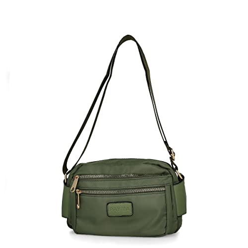 PAYMA - Sac à Bandoulière pour Femme. Résistant à l'eau. Sac à Maine à Bandoulière. Poches Intérieures Extérieures avec Fermeture Éclair. Usage Quotidien, Voyage, Sport. Couleur: Vert Armée Cover