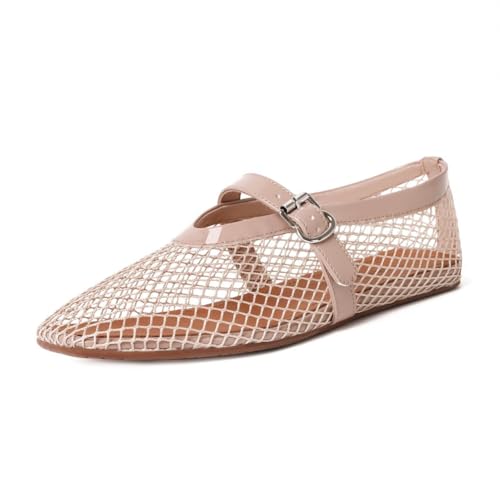 Image of vivianly Mesh Ballet Flats Shoes for Women Flats Comfortable Dressy Round Toe Mesh Flats Fishnet Mary Jane Flats for Events Party Leisure