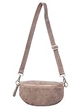 Zwillingsherz Bauchtasche mit Reißverschluss aus Wildleder - Hochwertige Handtasche zum Umhängen für Damen Frauen Mädchen – Crossbag klein und elegant - Schultertasche Bauchtasche Minibag-Taupe