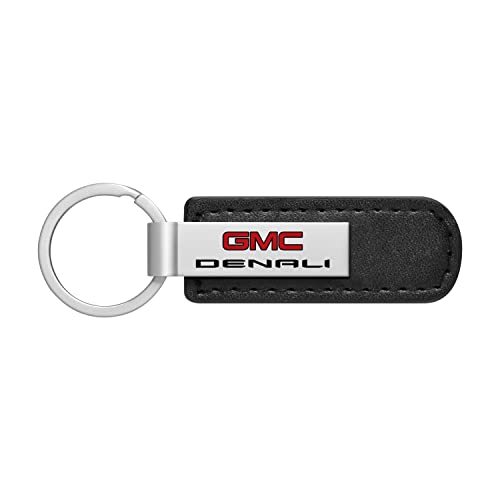 iPick Image for GMC Denali PU Leather Strap Silver Metal Bar Key Chain - Official Licensed