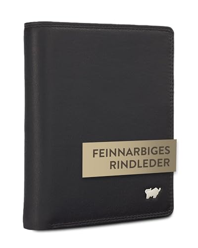 BRAUN BÜFFEL - Geldbörse Herren aus echtem Rindleder Golf 2.0 - Geldbeutel Portmonee Hochformat für Männer mit 14 Kartenfächern - Zeitlos klassisches Portemonnaie mit Münzfach - Edles Schwarz