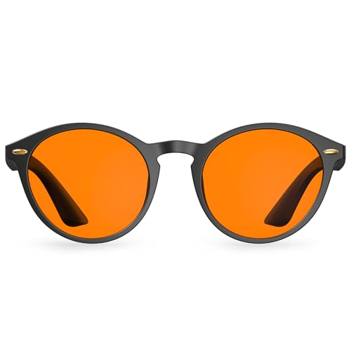 Bloomoak 99% Orange Blue Light Blocking Glasses,Retro Trendy Round Style,Relieve Eye Fatigue,Improve Sleep For Screens/Games