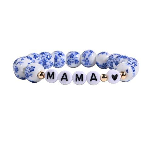 Gracayfr Mama Bracelet Mom Mothers Day Chinoiserie Bohemian Porcelain Bracelet Blue White Floral Vintage Bracelet Women Flower Boho Jewelry Gifts Blue Mama B Heart cover