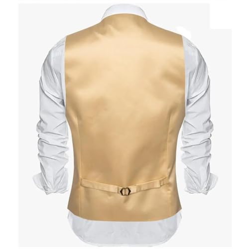 Hgvcfcv Men Gold Solid Silk Satin Waistcoat Bowtie Tie Set Sleeveless Jacket Wedding Formal Male Gilet Suit4