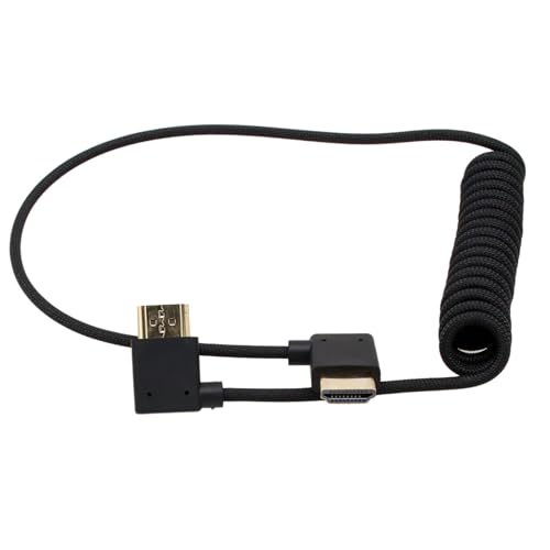 Image of HDMI 8K 60p 4K 120p Cable for ATOMOS Ninja V Sony A7S3 A7RV A7IV Canon C70 Lumix S5II GH5 Z9 Camera FEELWORLD BMD, Right Left Angle Type A HDMI 2.1 Braided Coiled 50cm